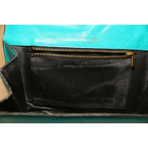 Vintage 1965 Italian Handbag Leather Turquoise Braided With Handle Gold Hardware - Picture 4 of 6